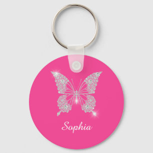 White Diamond Butterfly, DIY Script Name, Fuchsia Keychain