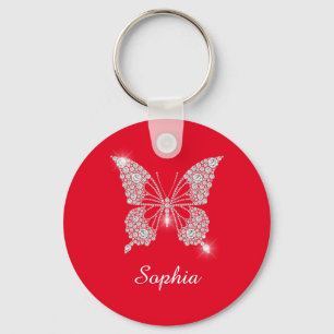 White Diamond Butterfly, DIY Script Name, Red Keychain
