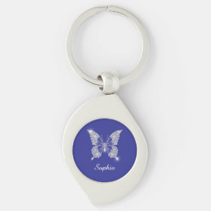 White Diamond Butterfly, Script Name, Deep Blue Keychain