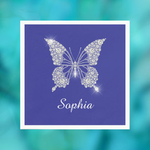 White Diamond Butterfly, Script Name, Deep Blue Napkin