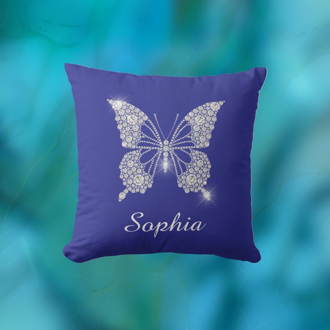 White Diamond Butterfly, Script Name, Deep Blue Throw Pillow (Creator Uploaded)