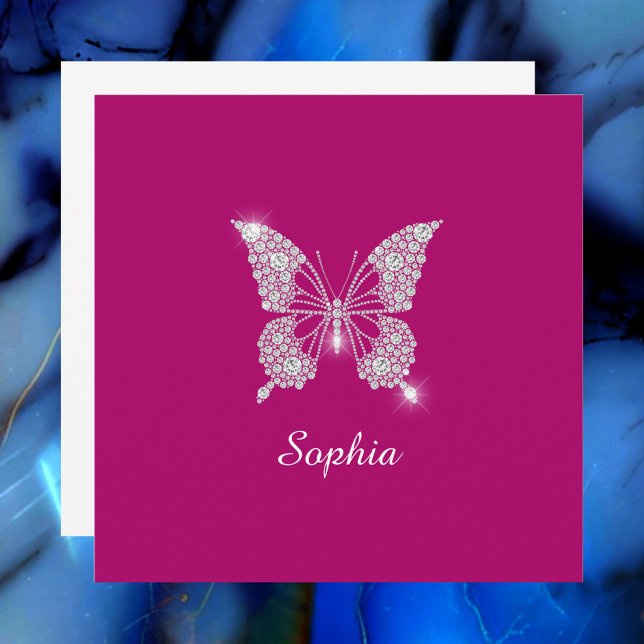 White Diamond Butterfly, Script Name, Deep Fuchsia Invitation (Creator Uploaded)