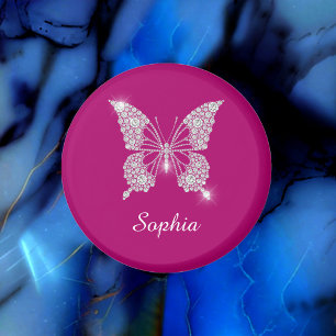 White Diamond Butterfly, Script Name, Deep Fuchsia Magnet