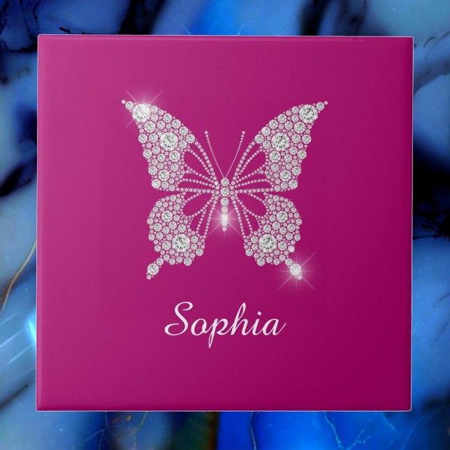 White Diamond Butterfly, Script Name, Deep Fuchsia Tile (Creator Uploaded)