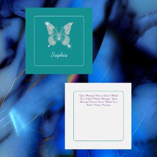 White Diamond Butterfly, Script Name, Deep Teal Invitation