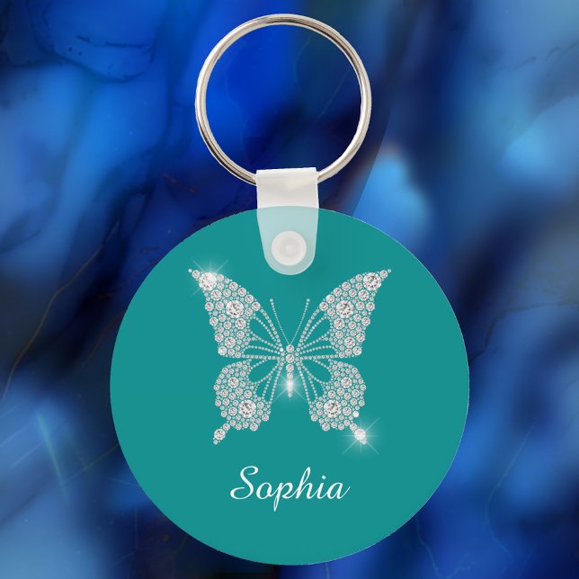 White Diamond Butterfly, Script Name, Deep Teal Keychain (Creator Uploaded)