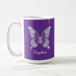 White Diamond Butterfly, Script Name, Purple Coffee Mug