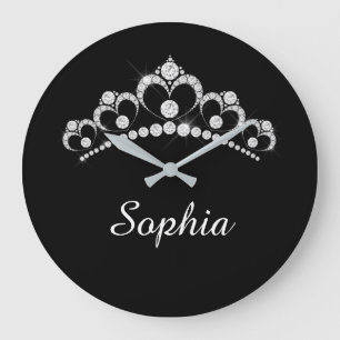 White Diamond Crown, DIY Script Name, Black Large Clock