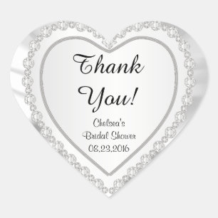 White Diamond Heart on White Satin Sticker