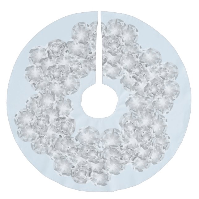 White Diamond on Light Pastel Blue Sparkle Brushed Polyester Tree Skirt (Front)