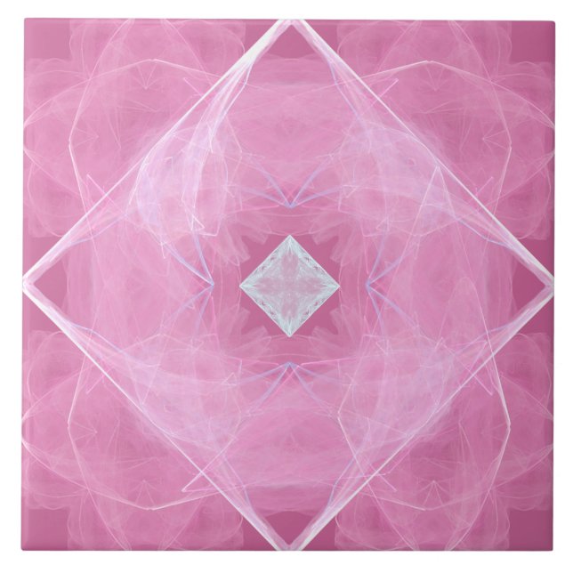 White Diamond on Pink Lace Pattern Ceramic Tile (Front)