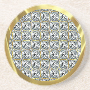 White Diamond Pattern and Gold Accent Coaster
