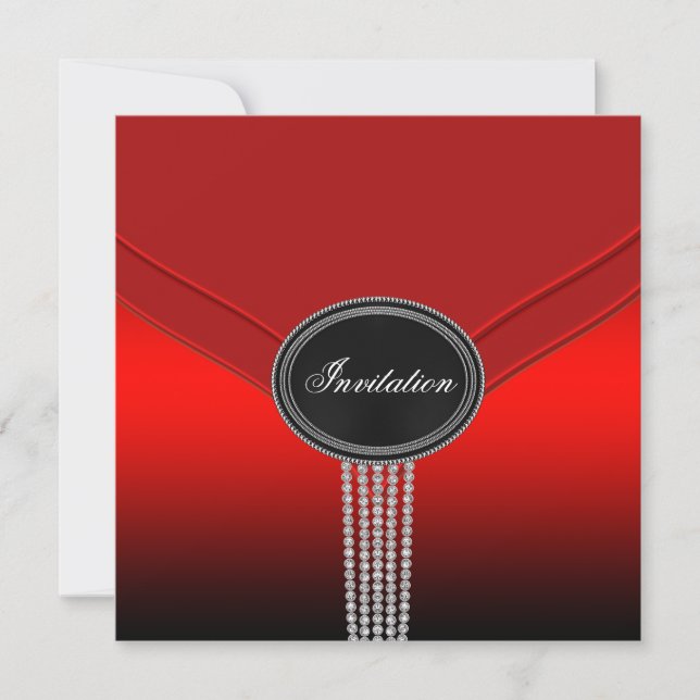White Diamond Red Black Black Tie Party Invitation (Front)