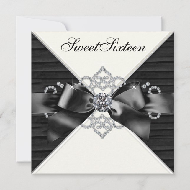 White Diamonds Black White Sweet 16 Birthday Party Invitation (Front)