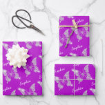 White Diamonds Butterfly Sparkle, DIY Name, Purple Wrapping Paper Sheet<br><div class="desc">A classy white diamonds butterfly design with sparkle; personalize name in white script text on purple background. Click “Customize” to change colours and type styles.</div>