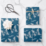 White Diamonds Butterfly Sparkle, Name, Ocean Blue Wrapping Paper Sheet<br><div class="desc">A classy white diamonds butterfly design with sparkle; personalize name in white script text on ocean blue background. Click “Customize” to change colours and type styles.</div>