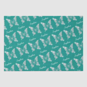 White Diamonds Butterfly Sparkle Script Name, Teal Tissue Paper
