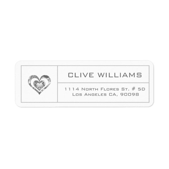White Diamonds Heart Illustration Silver Frame Return Address Label