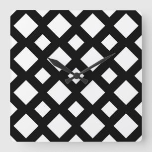 White Diamonds on Black Square Wall Clock