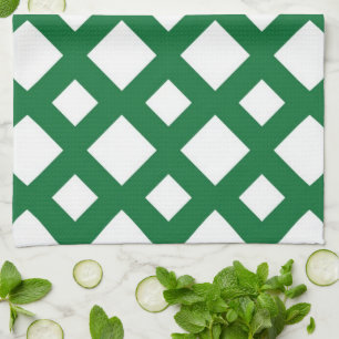 White Diamonds on Green Kitchen Towel