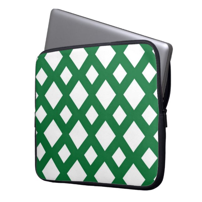 White Diamonds on Green Laptop Sleeve (Front Left)
