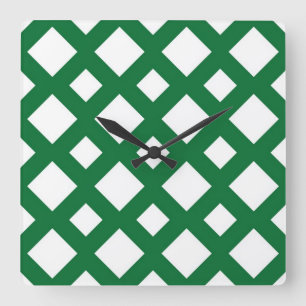 White Diamonds on Green Square Wall Clock