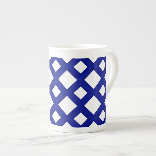 White Diamonds on Navy Bone China Mug (Front Right)