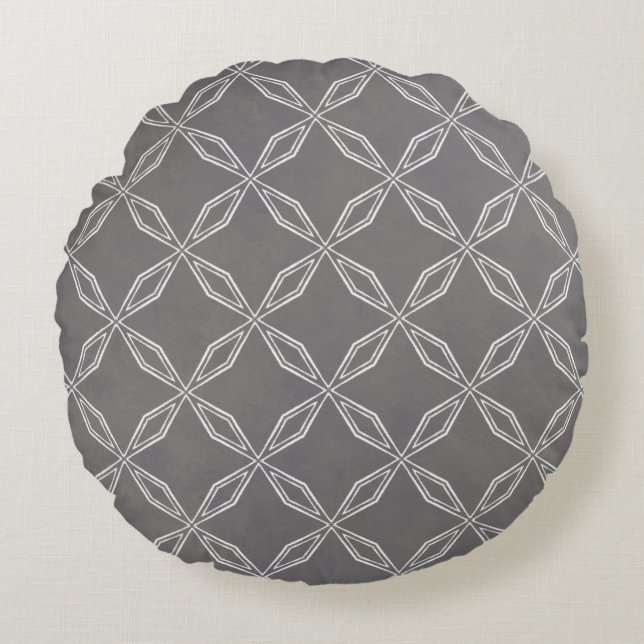 White Diamonds Pattern Round Pillow (Front)