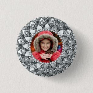 White Diamonds Photo Frame 1 Inch Round Button