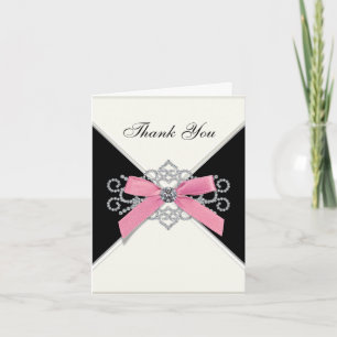White Diamonds Pink and Black Thank You Card