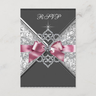 White Diamonds Pink Black RSVP Card