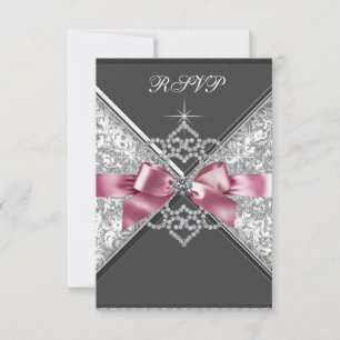 White Diamonds Pink Black Sweet 16 Birthday Party RSVP Card