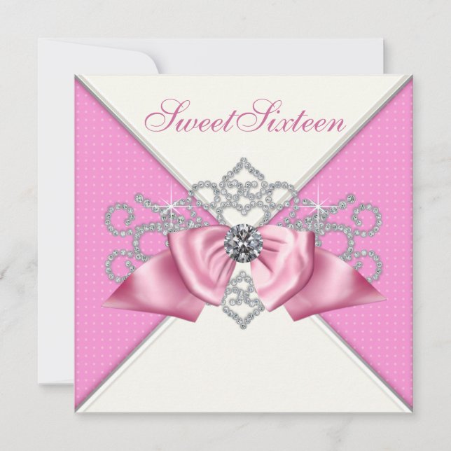 White Diamonds Pink Sweet 16 Birthday Party Invitation (Front)