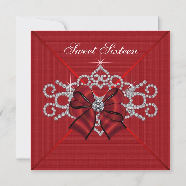 White Diamonds Red Sweet 16 Birthday Party Invitation (Front)