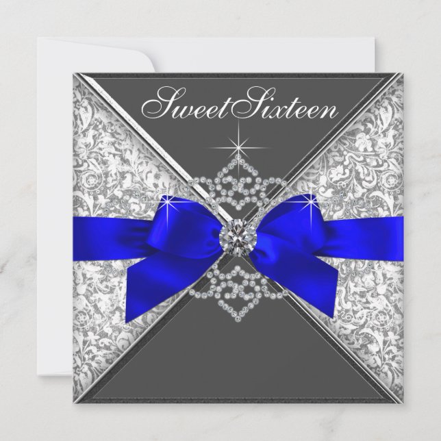 White Diamonds Royal Blue Sweet 16 Birthday Party Invitation (Front)