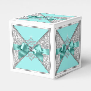White Diamonds Teal Blue Sweet 16 Birthday Party Favor Box