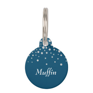White Diamonds & White Name on Ocean Blue Pet Tag