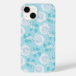 White dianthus carnations aqua blue Case-Mate iPhone 14 case
