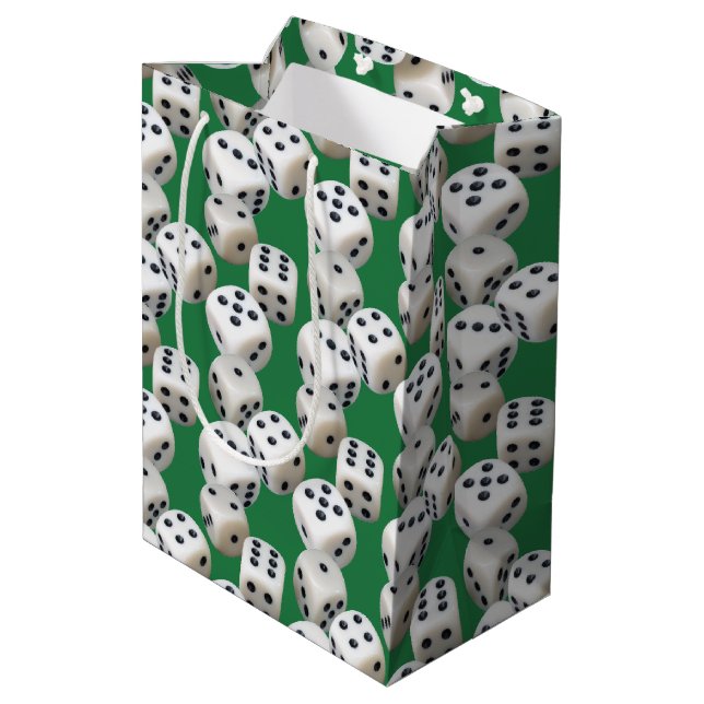 White Dice On Green Medium Gift Bag (Back Angled)