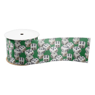 White Dice On Green Satin Ribbon