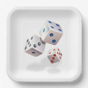 White Dice With Colourful Dots Paper Plate