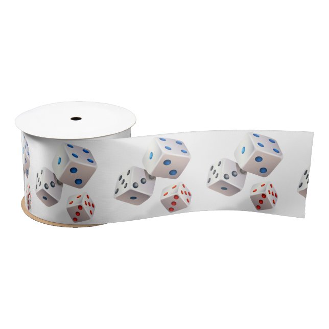 White Dice With Colourful Dots Satin Ribbon (Spool)