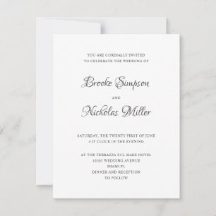White DIGITAL Simple Elegant Minimal Wedding Invitation