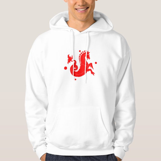 White Dimonus Hooded Sweatshirt "RED Seahorse". (Front)