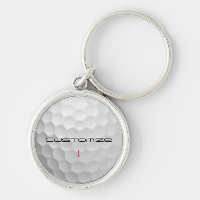 White Dimpled Golf Ball Texture Custom Name Number Keychain (Front)