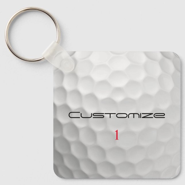 White Dimpled Golf Ball Texture Custom Name Number Keychain (Front)