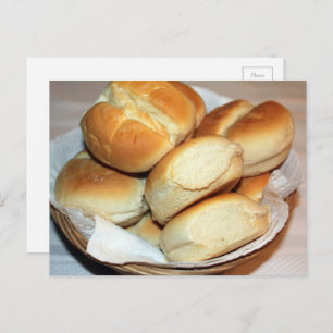 White Dinner Rolls In a Bread Basket Photography Postcard