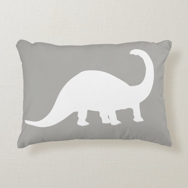 White Dinosaur Brontosaurus Silhouette Accent Pillow (Front)