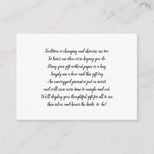 White Display bridal shower insert card + tag