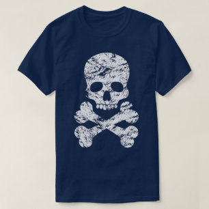White Distressed Skull and Crossbones T-Shirt